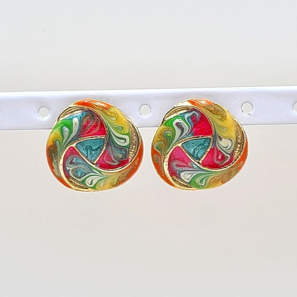 Retro Colorful Swirl Earrings, pierced